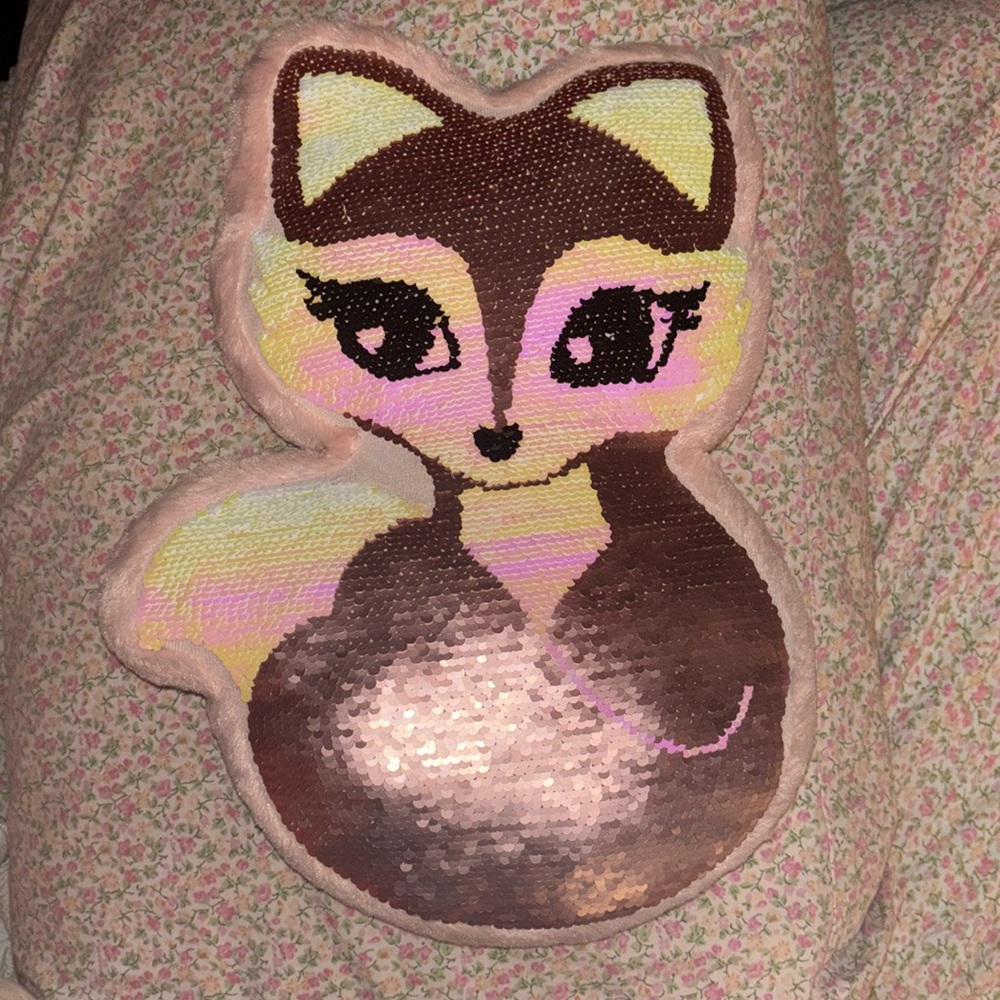 Justice Flip Sequins Sequin Fox Pillow - Brown and Pink